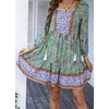 image:imageCHARTOU Women Floral Boho Dress 34 Balloon Sleeve Ruffle Babydoll Mini DressGreen