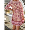 image:imageCHARTOU Women Floral Boho Dress 34 Balloon Sleeve Ruffle Babydoll Mini DressPink