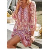 image:imageCHARTOU Women Floral Boho Dress 34 Balloon Sleeve Ruffle Babydoll Mini DressPink