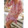 image:imageCHARTOU Women Floral Boho Dress 34 Balloon Sleeve Ruffle Babydoll Mini DressPink