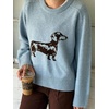 image:imageCHARTOU Women Y2k Knit Sweater Cute Graphic Oversized Pullover Crewneck Fall JumperBlue