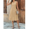 image:imageCHARTOU Womens Button Down Midi Dress Summer Sleeveless Cinched Waist Ruffle A Line Flowy DressKhaki