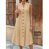 image:imageCHARTOU Womens Button Down Midi Dress Summer Sleeveless Cinched Waist Ruffle A Line Flowy DressKhaki