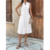 image:imageCHARTOU Womens Button Down Midi Dress Summer Sleeveless Cinched Waist Ruffle A Line Flowy DressWhite