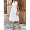 image:imageCHARTOU Womens Button Down Midi Dress Summer Sleeveless Cinched Waist Ruffle A Line Flowy DressWhite