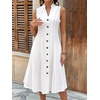 image:imageCHARTOU Womens Button Down Midi Dress Summer Sleeveless Cinched Waist Ruffle A Line Flowy DressWhite