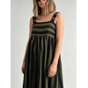 image:imageCHARTOU Womens Casual Square Neck Maxi Dress Sleeveless GinghamStriped Sundress Loose Babydoll Dress with PocketsStripe Green