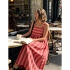 image:imageCHARTOU Womens Casual Square Neck Maxi Dress Sleeveless GinghamStriped Sundress Loose Babydoll Dress with PocketsStripe Pink