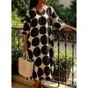 image:imageCHARTOU Womens Loose Polka Dot Midi Dress V Neck 34 Sleeve Flowy Summer Beach Cotton Linen Tunic Dress with PocketsBlack