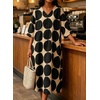 image:imageCHARTOU Womens Loose Polka Dot Midi Dress V Neck 34 Sleeve Flowy Summer Beach Cotton Linen Tunic Dress with PocketsBlack