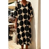 image:imageCHARTOU Womens Loose Polka Dot Midi Dress V Neck 34 Sleeve Flowy Summer Beach Cotton Linen Tunic Dress with PocketsBlack