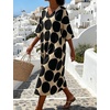 image:imageCHARTOU Womens Loose Polka Dot Midi Dress V Neck 34 Sleeve Flowy Summer Beach Cotton Linen Tunic Dress with PocketsBlack