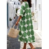 image:imageCHARTOU Womens Loose Polka Dot Midi Dress V Neck 34 Sleeve Flowy Summer Beach Cotton Linen Tunic Dress with PocketsGreen