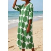 image:imageCHARTOU Womens Loose Polka Dot Midi Dress V Neck 34 Sleeve Flowy Summer Beach Cotton Linen Tunic Dress with PocketsGreen