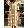 image:imageCHARTOU Womens Loose Polka Dot Midi Dress V Neck 34 Sleeve Flowy Summer Beach Cotton Linen Tunic Dress with PocketsKhaki