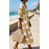 image:imageCHARTOU Womens Loose Polka Dot Midi Dress V Neck 34 Sleeve Flowy Summer Beach Cotton Linen Tunic Dress with PocketsKhaki