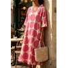 image:imageCHARTOU Womens Loose Polka Dot Midi Dress V Neck 34 Sleeve Flowy Summer Beach Cotton Linen Tunic Dress with PocketsPink