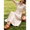 image:imageCHARTOU Womens Striped Shirt Dress Summer Casual Puff Short Sleeve Button Down Midi Dresses with Belt SmallKhaki