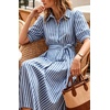 image:imageCHARTOU Womens Striped Shirt Dress Summer Casual Puff Short Sleeve Button Down Midi Dresses with Belt XLargeBlue