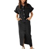 image:imageCHARTOU Short Sleeve Denim Dress for Women Half Button Front Slit Pencil Jean Long DressBlack