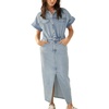 image:imageCHARTOU Short Sleeve Denim Dress for Women Half Button Front Slit Pencil Jean Long DressBlue