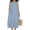 image:imageCHARTOU Summer Dresses for Women Cotton Casual Maxi Dress Beach Vacation Sleeveless Stripe Sundress with PocketsBlue