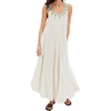 image:imageCHARTOU Women Crochet Lace Maxi Dress Scroop Neck Sleeveless Summer Beach Vacation Flowy Sundress with PocketsBeige