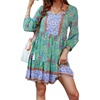 image:imageCHARTOU Women Floral Boho Dress 34 Balloon Sleeve Ruffle Babydoll Mini DressGreen