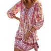 image:imageCHARTOU Women Floral Boho Dress 34 Balloon Sleeve Ruffle Babydoll Mini DressPink