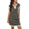 image:imageCHARTOU Women Striped Mini Dress Color Contrast V Neck Cap Short Sleeve Casual Loose Shift Dress with PocketsBlack