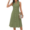 image:imageCHARTOU Womens Button Down Midi Dress Summer Sleeveless Cinched Waist Ruffle A Line Flowy DressGreen
