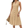 image:imageCHARTOU Womens Button Down Midi Dress Summer Sleeveless Cinched Waist Ruffle A Line Flowy DressKhaki