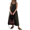 image:imageCHARTOU Womens Casual Square Neck Maxi Dress Sleeveless GinghamStriped Sundress Loose Babydoll Dress with PocketsStripe Green
