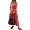image:imageCHARTOU Womens Casual Square Neck Maxi Dress Sleeveless GinghamStriped Sundress Loose Babydoll Dress with PocketsStripe Pink