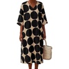 image:imageCHARTOU Womens Loose Polka Dot Midi Dress V Neck 34 Sleeve Flowy Summer Beach Cotton Linen Tunic Dress with PocketsBlack