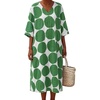 image:imageCHARTOU Womens Loose Polka Dot Midi Dress V Neck 34 Sleeve Flowy Summer Beach Cotton Linen Tunic Dress with PocketsGreen