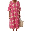 image:imageCHARTOU Womens Loose Polka Dot Midi Dress V Neck 34 Sleeve Flowy Summer Beach Cotton Linen Tunic Dress with PocketsPink