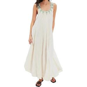 image:imageCHARTOU Women Crochet Lace Maxi Dress Scroop Neck Sleeveless Summer Beach Vacation Flowy Sundress with PocketsBeige