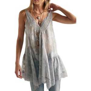 image:imageCHARTOU Women Lace Trim Sheer Baby Mini Slip Dress Sexy Base Layer Summer Beach Coverups Vacation OutfitsGrey