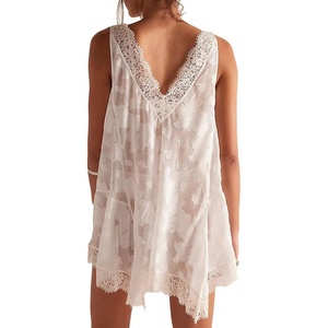 image:imageCHARTOU Women Lace Trim Sheer Baby Mini Slip Dress Sexy Base Layer Summer Beach Coverups Vacation OutfitsWhite