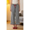 image:imageCHARTOU Women Gingham Pants Cotton Plaid Ruffle Hem Lounge Boxer Y2k Pj Bottoms Crop PantsBlack