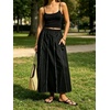 image:imageCHARTOU Women Frayed Denim Maxi Skirt Patchwork Elastic High Waist A Line Long Jean SkirtBlack