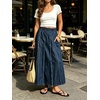 image:imageCHARTOU Women Frayed Denim Maxi Skirt Patchwork Elastic High Waist A Line Long Jean SkirtDark Blue