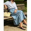 image:imageCHARTOU Women Frayed Denim Maxi Skirt Patchwork Elastic High Waist A Line Long Jean SkirtLight Blue