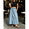 image:imageCHARTOU Women Frayed Denim Maxi Skirt Patchwork Elastic High Waist A Line Long Jean SkirtLight Blue