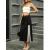 image:imageCHARTOU Women Lace Denim Midi Skirt High Waist Side Slit Pearl Raw Jean Skirt with PocketsBlack