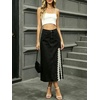 image:imageCHARTOU Women Lace Denim Midi Skirt High Waist Side Slit Pearl Raw Jean Skirt with PocketsBlack