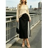 image:imageCHARTOU Women Lace Denim Midi Skirt High Waist Side Slit Pearl Raw Jean Skirt with PocketsBlack
