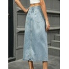 image:imageCHARTOU Women Lace Denim Midi Skirt High Waist Side Slit Pearl Raw Jean Skirt with PocketsLight Blue