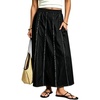 image:imageCHARTOU Women Frayed Denim Maxi Skirt Patchwork Elastic High Waist A Line Long Jean SkirtBlack